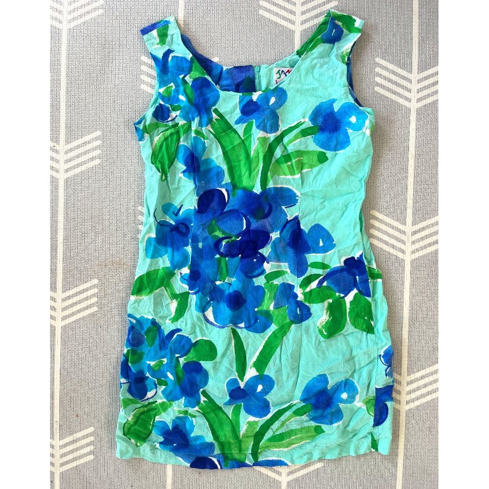 Vintage Jams World Floral Mini Dress Bright Blue (SMALL)